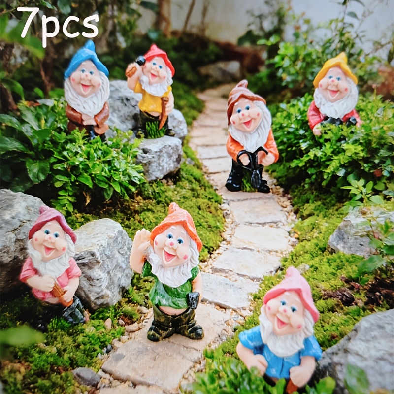 TEMU 7pcs Set, Novelty Gnome Figurine Ornaments, Suitable For Home Decor, Garden And Outdoor Bonsai Decoration, And As Gifts