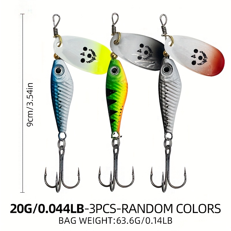 3pcs Mixed Fishing Fixture Metal Fishing Bait, With Hard Carbon Steel Hook, Type Rotator Long Casting Fixture, Sparkling Bait Simulation Bait Top Water Bait