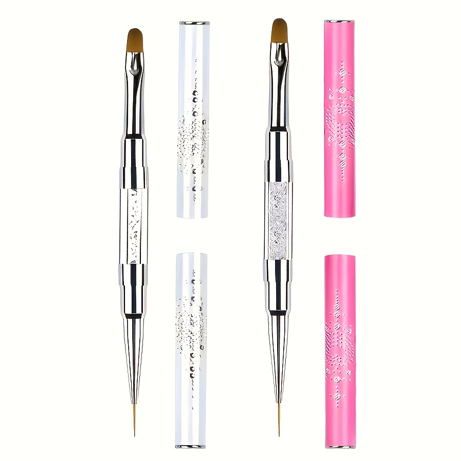 TEMU 2pcs Double-ended Nail Art Brush Kit For Gel Polish, Liner, Drawing, And Detailing - Nail Design Pen And Paint Brushes Set