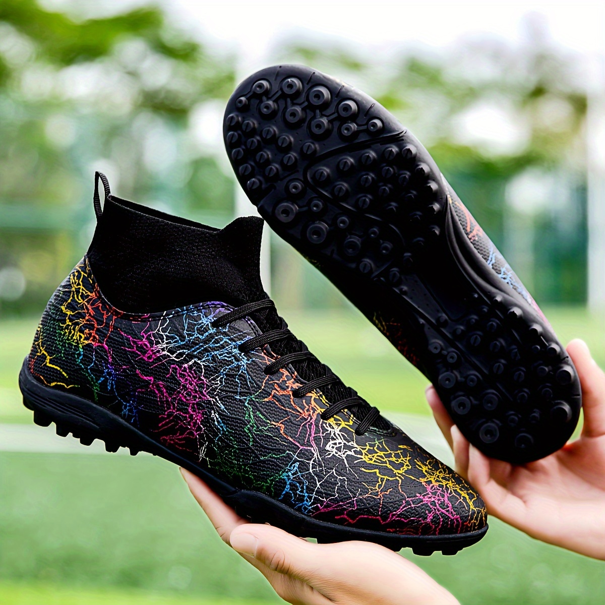 mens professional tf training soccer shoes high top artificial turf sneakers anti slip wear outdoor sneakers durable special shoes trendy