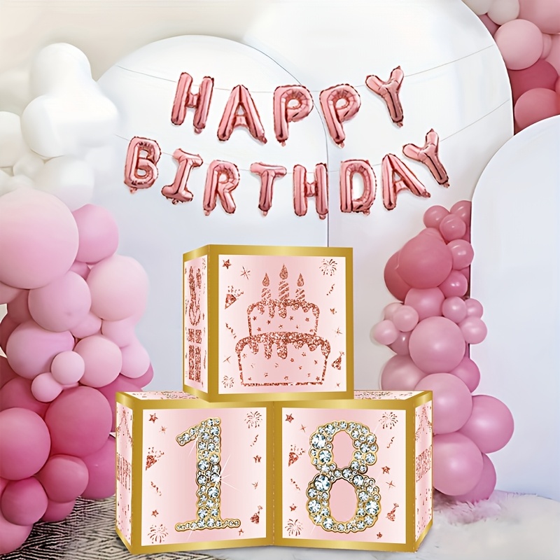 conjunto de 3, caixa rosa e   para 18  , 27cm, caixa de presente para   de aniversário, decorações para festa de 18  , decoração de festa de aniversário  , suprimentos para   de aniversário, presentes de festa, decoração de  