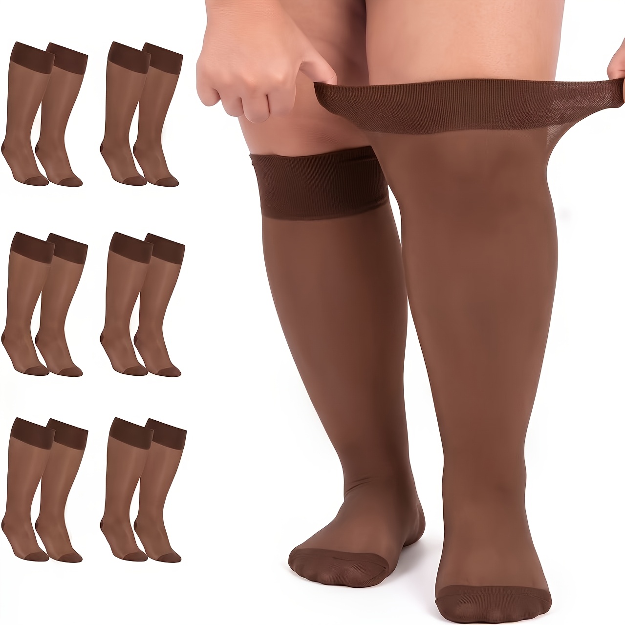 TEMU 6 Pair Of Plus Size Nylon Mid-calf Stockings