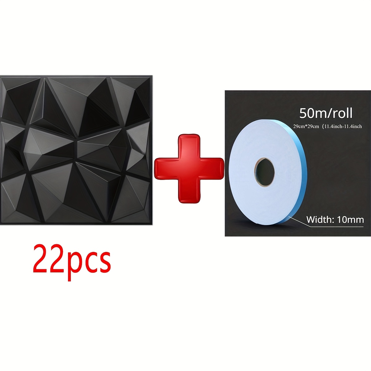E-shop 22 Stück 3D Wandpaneele im Diamantdesign | Vinylmaterial, 0, Dicke, inklusive 50 m Selbstklebeband
