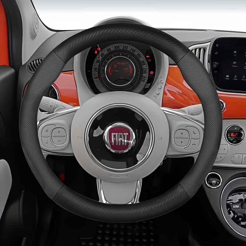 TEMU Round Carbon Fiber Texture Steering Wheel Cover For Fiat Frosted Carbon Fiber Texture Faux Leather Stitching Perforated Breathable Faux Leather