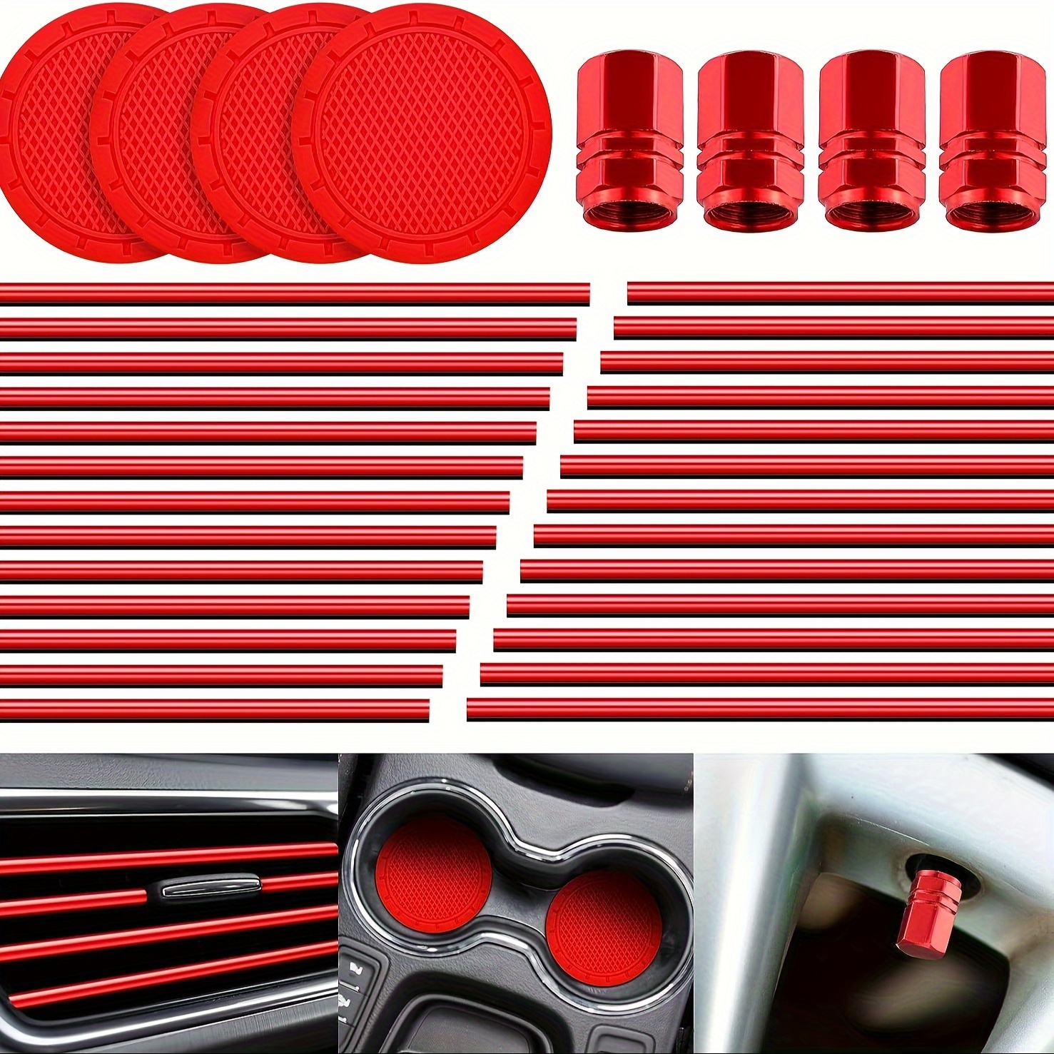 

28pcs Car Accessories Including 20pcs Car Air Conditioner Decoration Strip 4pcs Car Cup Coaster 4pcs Car Tire For Suvs Trucks