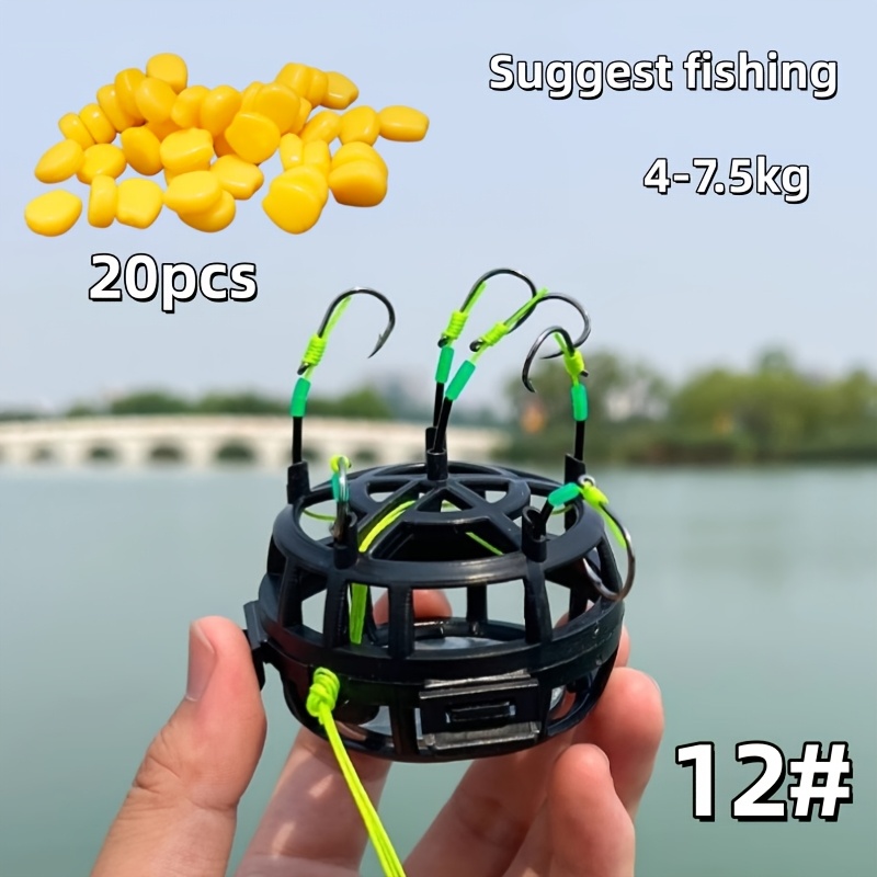 TEMU Anzuelo con jaula de de invertido y 20 piezas de flotantes - 6 anzuelos, de jaula de de pesca, de todo en uno, no requiere ajustes, solo lanza y