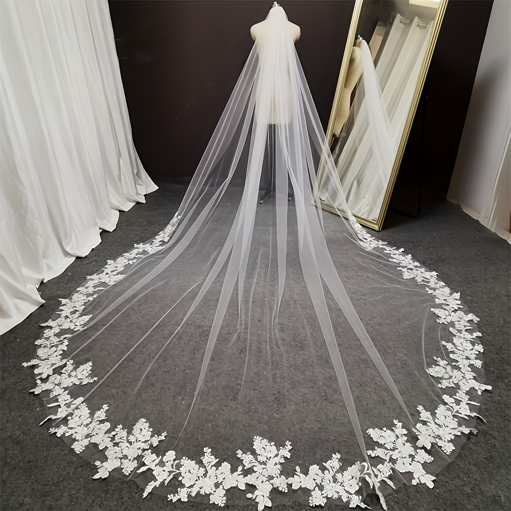 

Lace Wedding Veils, 3 Meters Long White Cathedral Bridal Veil With Comb Wedding Accessories Bride Headpieces