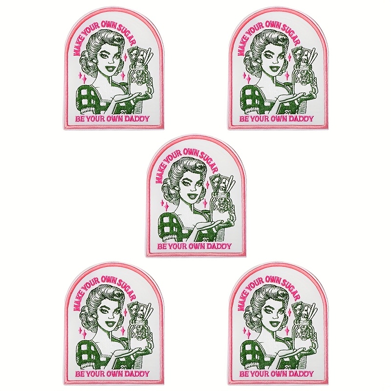 5pcs Girls Iron-on Hat Patches, Daddy Girls Pink Patches, Embroidered Applique Stitched Patches For Clothes, Hats, Jeans, Skirts, Backpacks, Etc