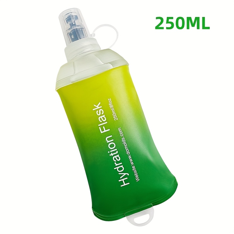 250ml sarı-yeşil gradyan yumuşak şişe koşu su şişesi, tpu katlanabilir koşu yumuşak su şişesi, yürüyüş, bisiklet, dağcılık ve tırmanış için kullanılan katlanır su şişesi