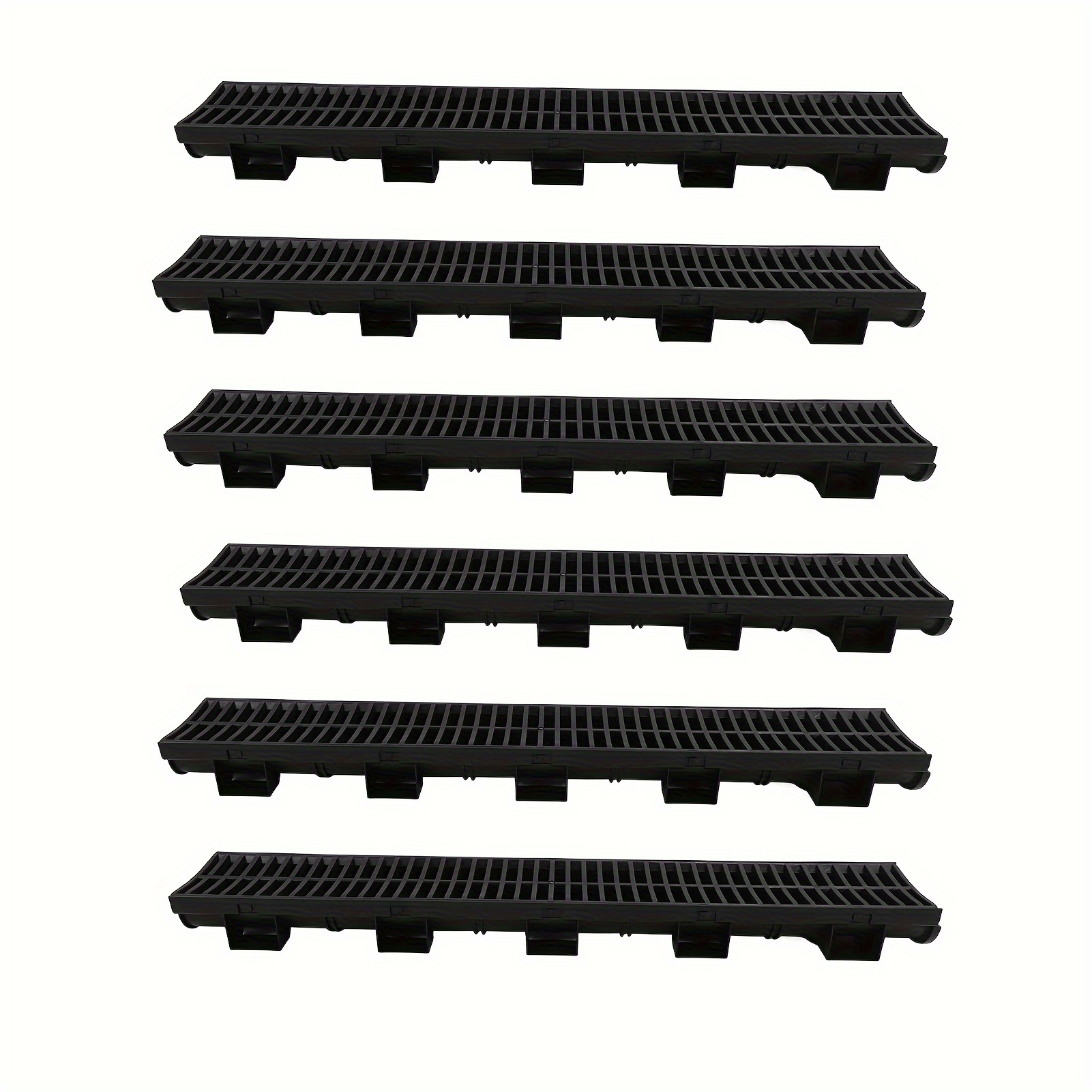 

6 Sets Trench Drain System Interlocking Leakage Proof Channel Drain With Grates 5.7x3.1-inch Hdpe Drainage Trench, Black Plastic Garage Floor Drain For Gardens Farms Terrace, Yard Fence