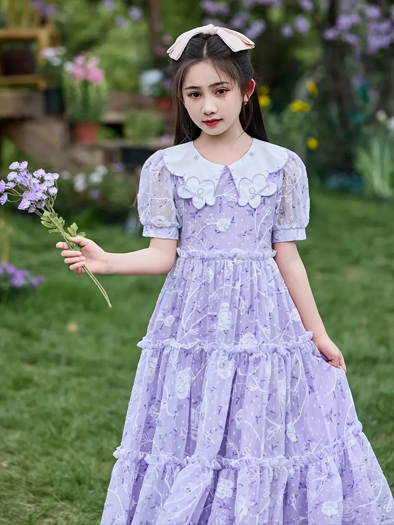 girls floral print chiffon dress light purple tiered - Temu Oman girls floral print chiffon dress light purple tiered - Temu Oman