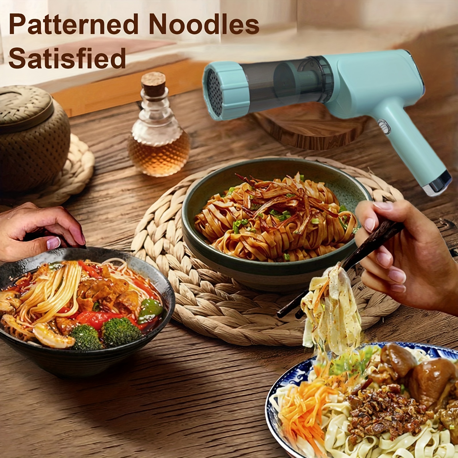 portable electric pasta maker machine handheld wireless automatic noodle maker with 5 interchangeable molds usb rechargeable built in lithium battery multipurpose kitchen tool for home use details 5