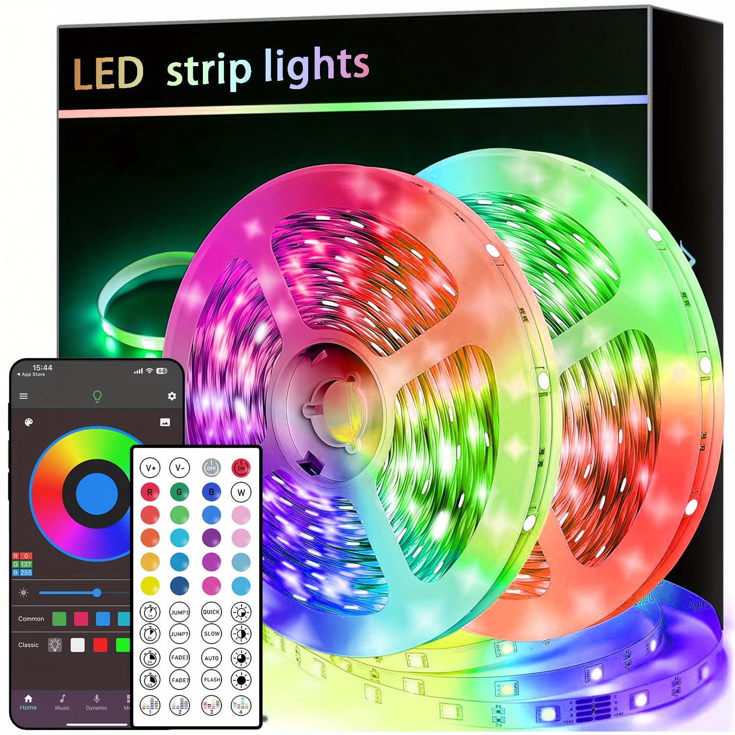 

100ft Led Strip Lights For Room, With App Control And 44keys Remote, Music , Timing, For Beedroom, Home, Party Decoration (100ft/30m (outdoor Waterproof) (100ft/30m)