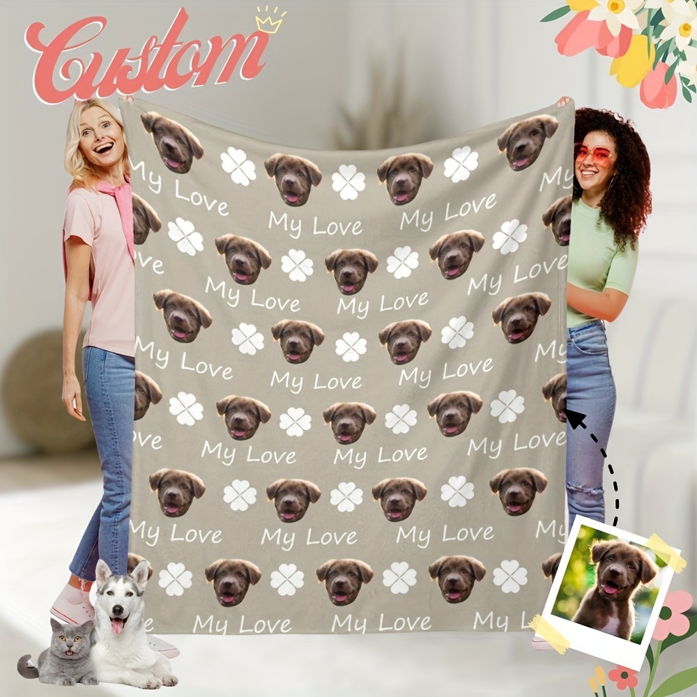 

Personalized Pet Dog Flannel Blanket, Letter Print Puppy Blanket, Soft Dog Throw Blanket, Custom Photo Blanket, Warm Cushion Mat Sleeping Blanket For Small, Medium And Large Dogs