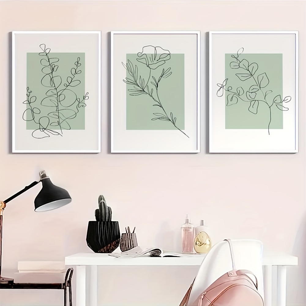 TEMU Three-panel Sage Art Prints, Plant Canvas Prints, Plant Wall Art, Floral Prints, Sage Decor, Wall Art, Flower Line Art,