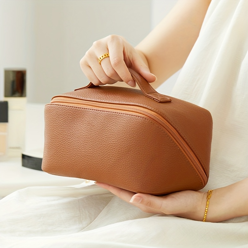high end makeup bag lychee pattern pvc leather large capacity wash bag portable travel storage bag holiday gift mothers day