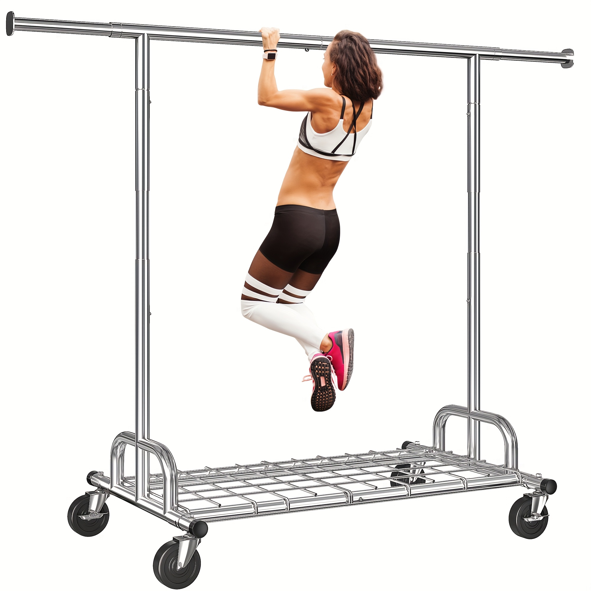 

Clothes Rack Heavy Duty 480lbs, Clothing Racks For Hanging Clothes, Adjustable Rolling Clothes Rack With Wheels, Garment Rack For Bedroom, Closet, Laundry Room, 71" D X 75" W