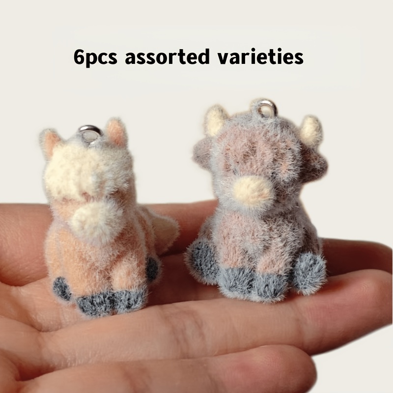 TEMU 6pcs Random Assorted Highland Cow And Pony Animal Pendants, Suitable For Making, Bracelets, Necklaces - The Perfect Handmade Gift For Beginners