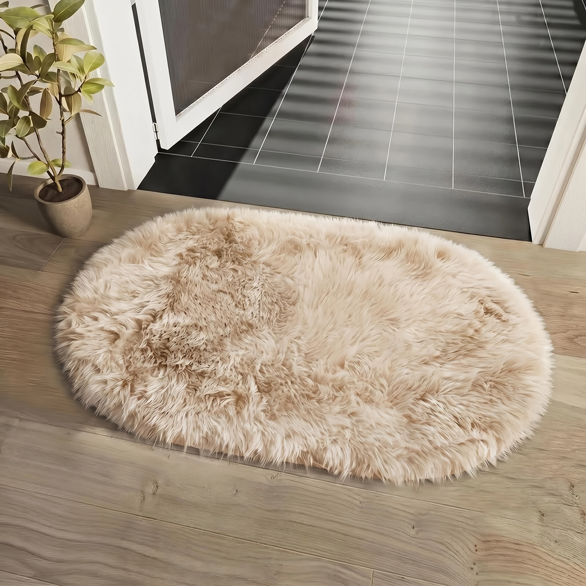 TEMU 1 Oval Plush Floor Mat, Small Apartment Household Floor Carpet, Soft And Comfortable, Lightweight And Portable, Foldable To , Suitable For Home