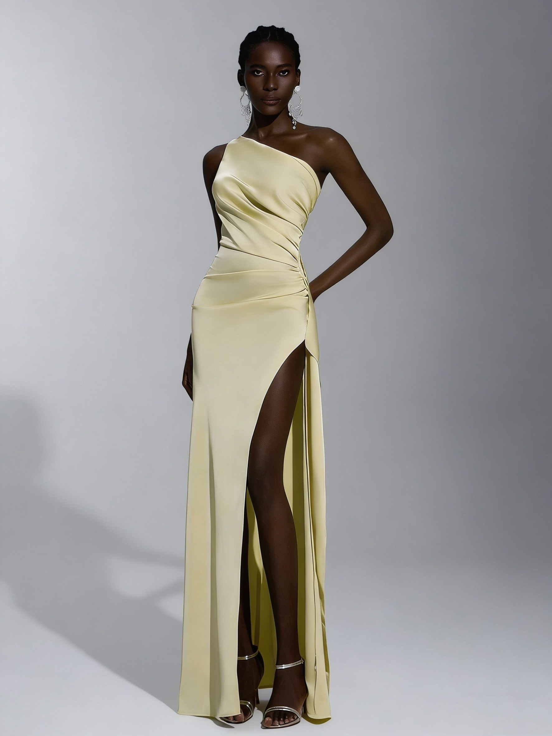 yellow bridesmaid dresses south africa a stylish elegant light satin evening gown a Size:9 US Women (6 UK/AU)