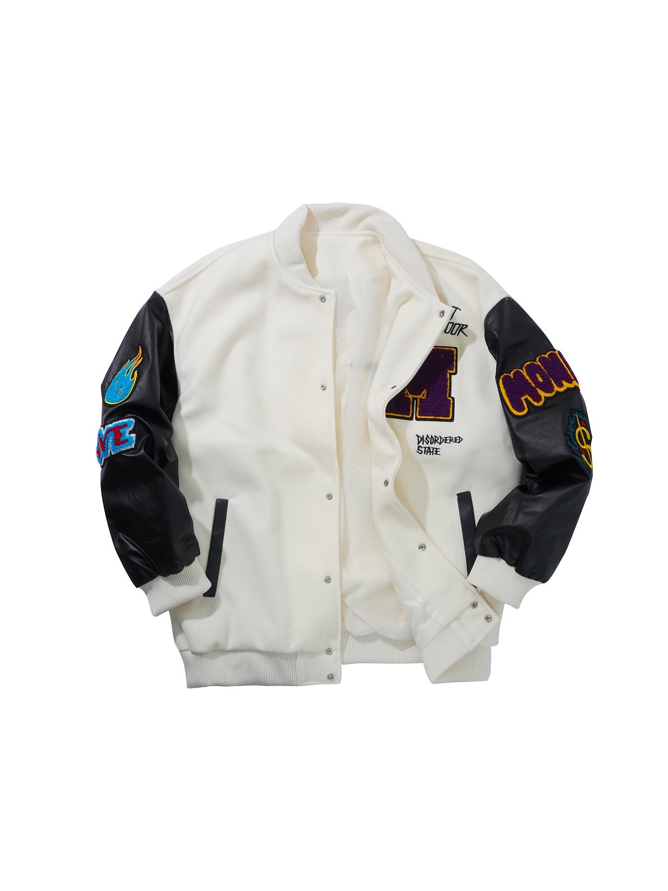 mens vintage inspired letter embroidered baseball jacket loose fit black     with pockets casual streetwear for   winter   jacket embroidered   durable fabric jacket white 0