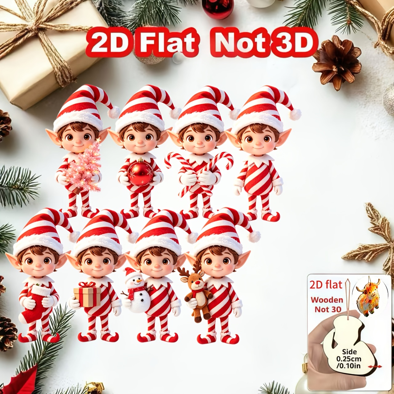 TEMU Ensemble de 8 pendentifs 2D plats, nouveau pendentif de maison en bois 2D amusant, Noël, fête des mères, fête des pères, motif de portant des