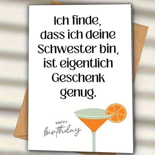 1pc funny german birthday card for sisters it that im your sister is enough elegant wine with cocktail birthday gift for sisters card high quality paper card for birthday party decorations