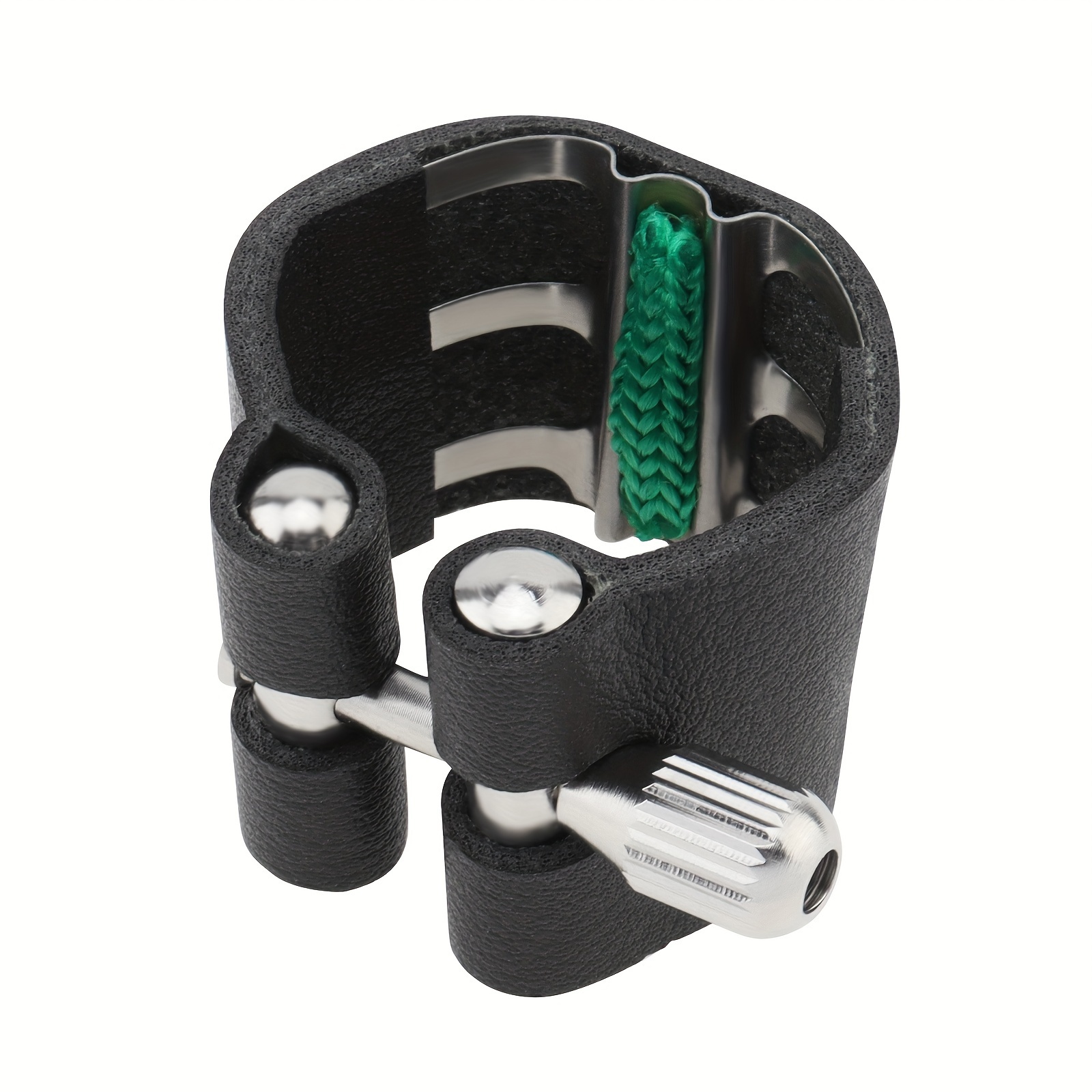TEMU Black Soft Leather Clarinet Mouthpiece With Adjustable Screws, Shock-absorbing Fastener For B Flat Clarinet