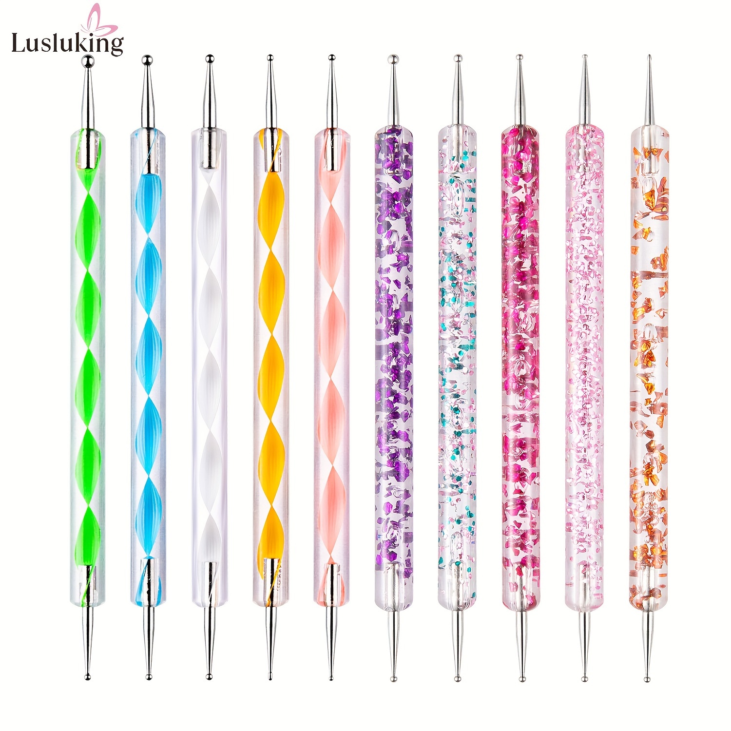 

Lusluking 10pcs Nail Art Pen Set - Dual-ended, Colorful Acrylic Handles With Flower Needle For Manicure & Pedicure Designs