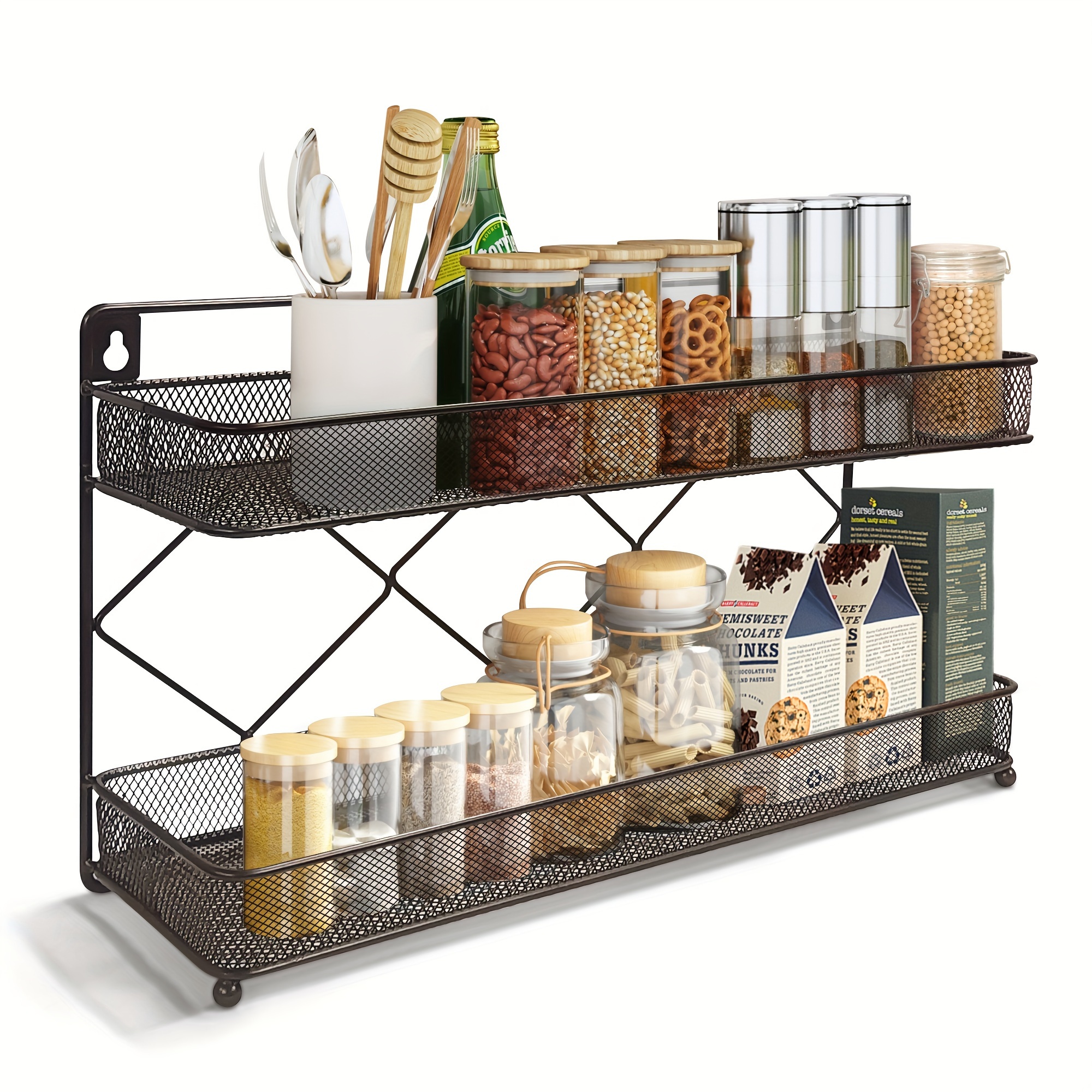 

Megier 2 Tier Metal Kitchen Counter-top Or Wall Mount Spice Rack, Jars Storage Organizer, Cabinet Holder, Spice Seasoning Organizer For Partry (bronze)