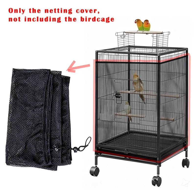 TEMU Filet d' de graines pour grande cage à oiseaux à cordon de serrage, jupe de couverture de cage à oiseaux, avec à cordon de serrage sur le dessus