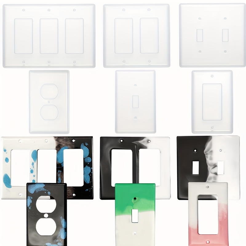 TEMU 6pcs Silicone Resin Casting Molds For Light Switch & Outlet Covers - Rectangular Molds With Pre-drilled Holes, Home Decor, Hobbyist Gifts For