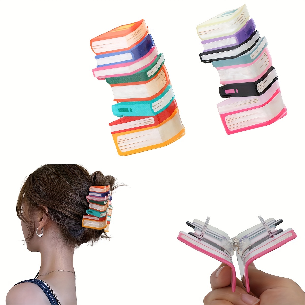 

Set Of Vibrant Acrylic Book Hair Clips - Ideal For Teachers & Book Enthusiasts, Perfect Back-to-school Or Thanksgiving Gift, Fun & Creative Hair Types,