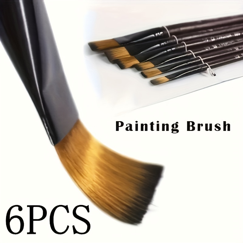 

6pcs Paint Brush Set - For Acrylic, Oil, & Watercolor - Wooden Handles With Of Shapes & Sizes Detailing & , Painting Art Supplies