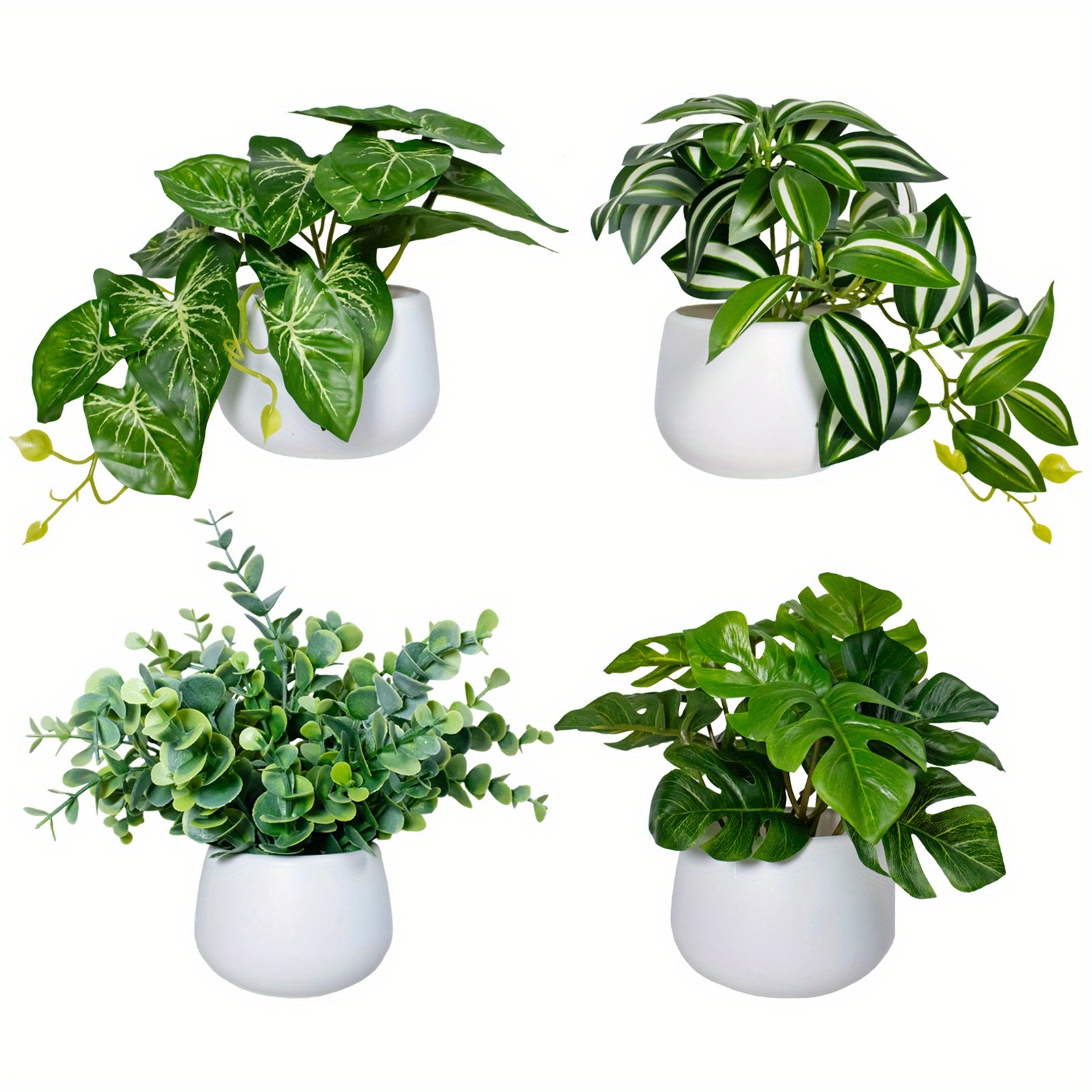 Image of 4pcs/set Simulated Green Plant Pots, 4 Styles Total (including White Flower Pots), Suitable For Desk Decoration, Home Decoration, Office Decoration, Injecting A Of Life Space