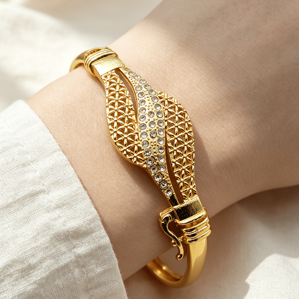 TEMU 1pc Fashion Bohemian Bangle For Women Inlaid With Sparkling Synthetic Zircons, Anti-fall Design, Unisex, Ideal Accessory For Parties, Travel