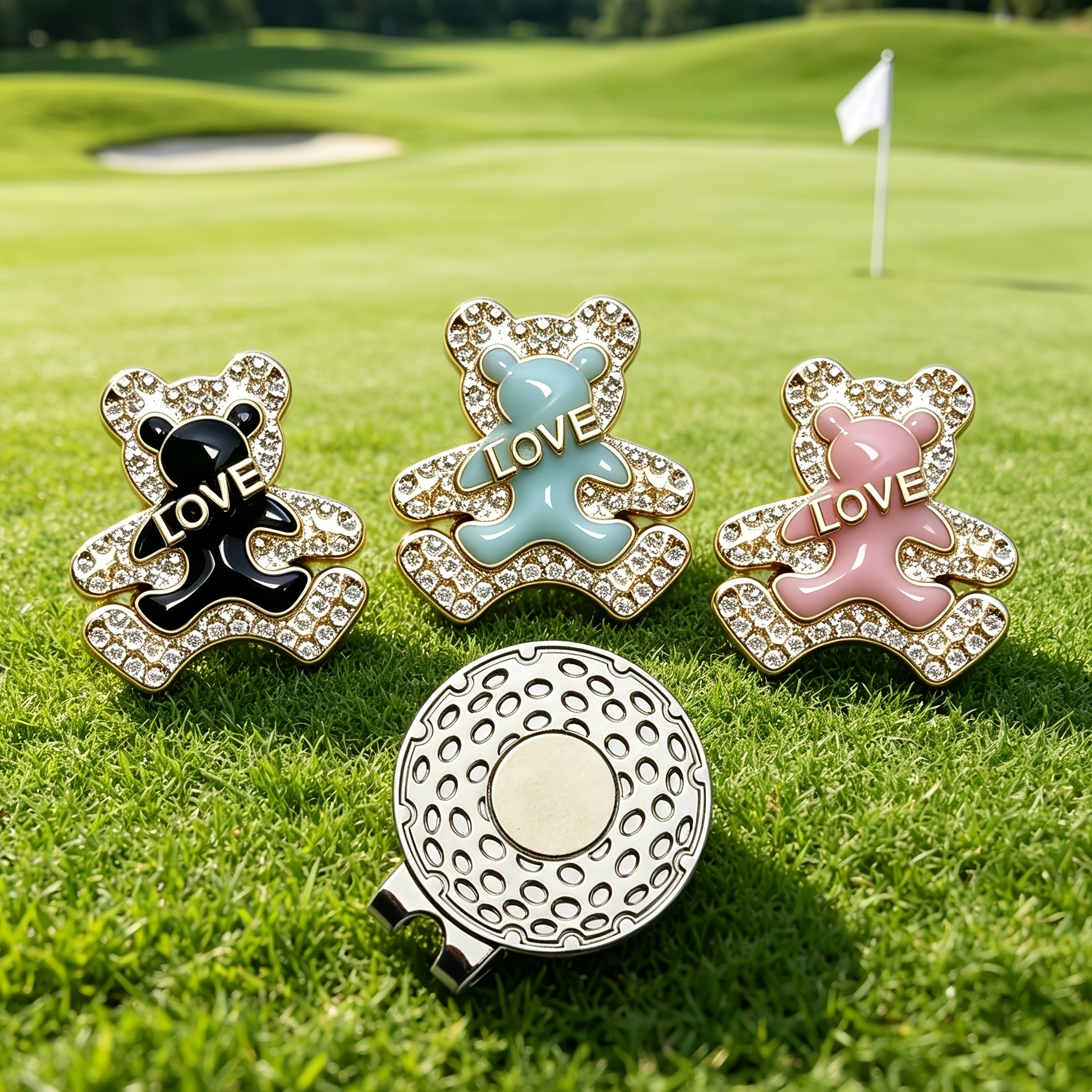 TEMU 3pcs Petits Ours Marqueurs de Position de Balles de Golf Clips de Bonnet Magnétiques, Marqueurs de Balles Vertes, Ajouts et Cadeaux Unisexe pour