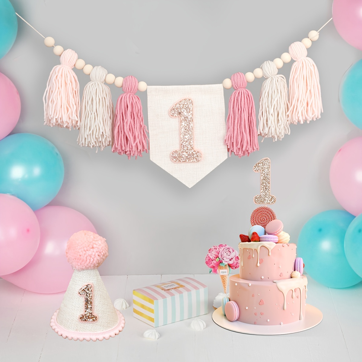 Boho birthday Smash Cake Set, Boho Garland, High Chair garland, 1st birthday Decorations, Birthday, Cake sale Topper, Rainbow Garland