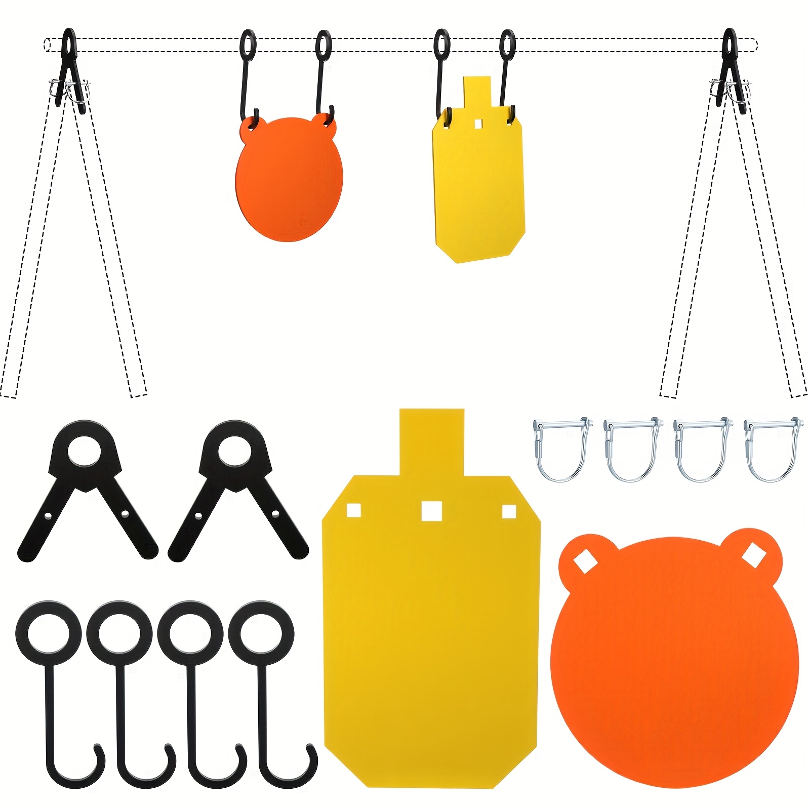 Steel Combo Set For Shooting With Stand Metal Targets Laser Cut High Visibility Neon Color With 4pcs Hanging Hooks 4pcs Lock Pins 2pcs Leg Brackets