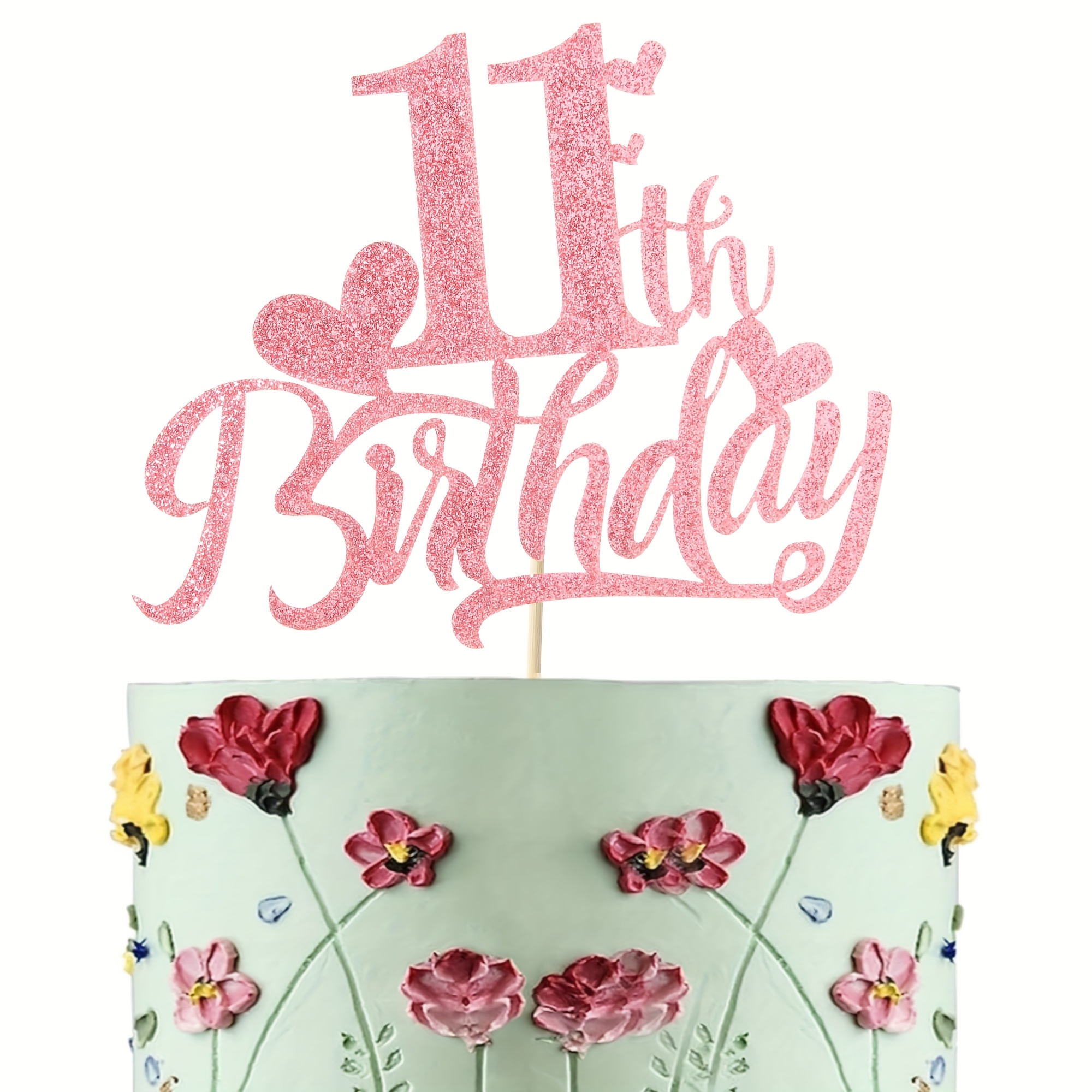 1pc Happy 11th Birthday Cake Topper Glitter Cheers To 1 Birthday Cake Pick 11 Decoration For Happy 11th Birthday Anniversary Party Decorations Supplies