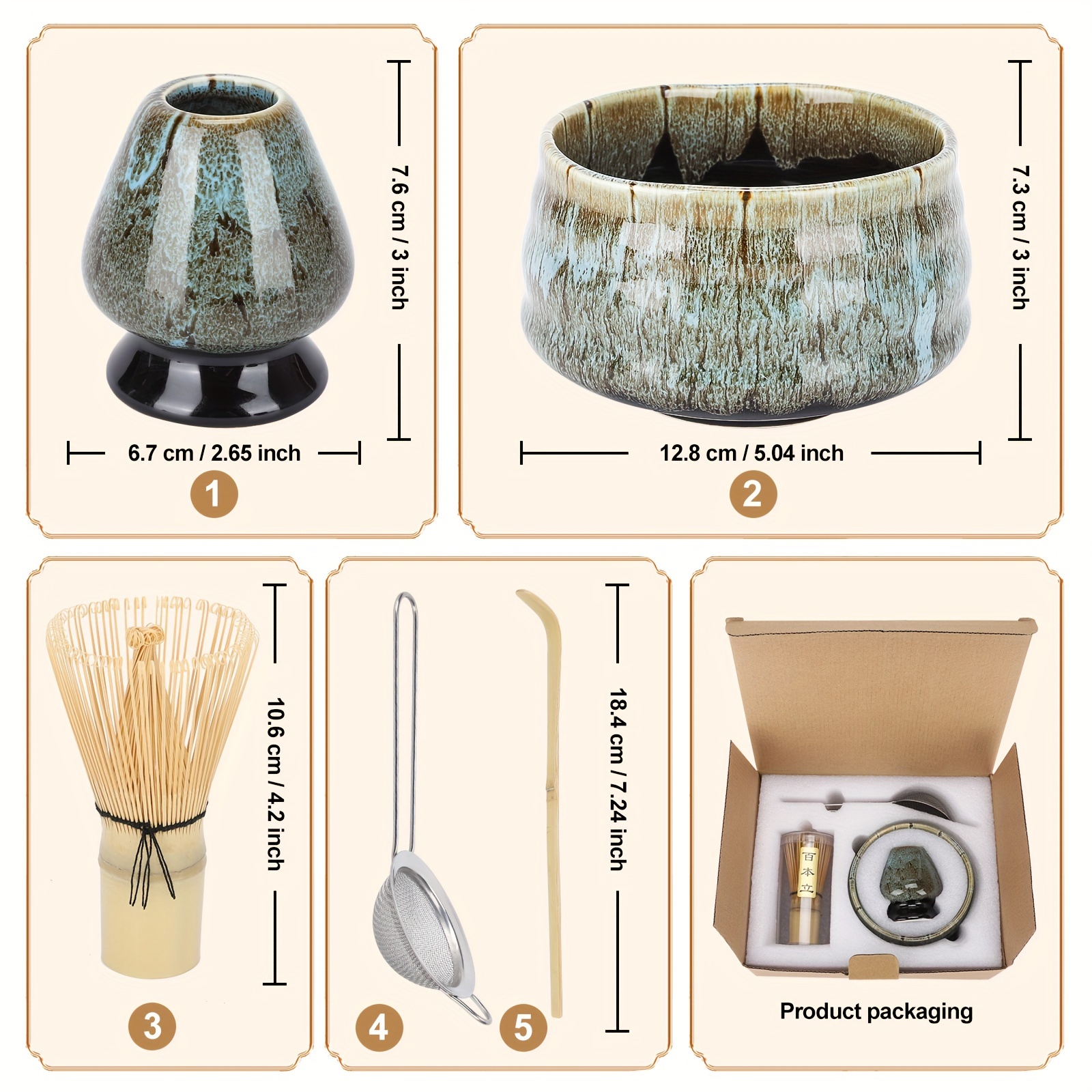 Matcha Tool Set of 5pcs with 2 Blue Kiln-Transformed Matcha Bowls