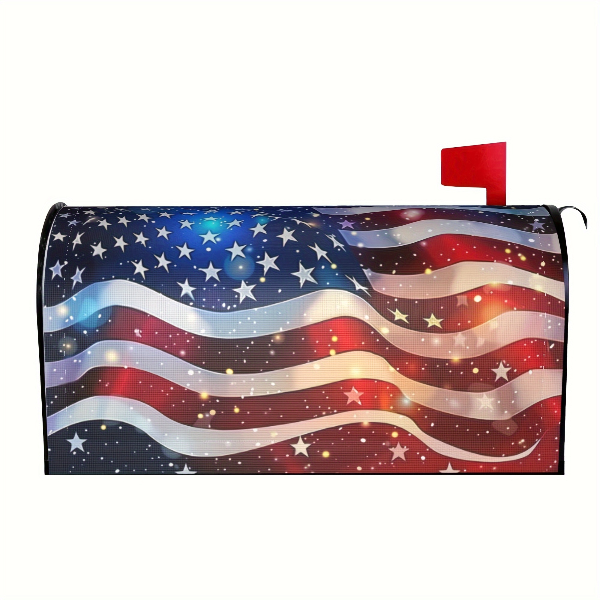 

American Flag Themed Mailbox Cover - Patriotic Outdoor Mailbox Wrap Decoration, Durable Material, Festive Courtyard Garden Decor, Standard Size 18x21 Inch - Ideal For Gifting