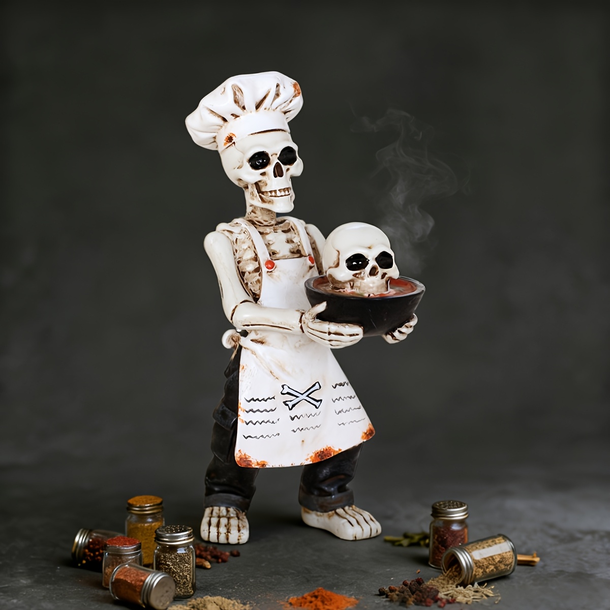 Image of 1pc Chef Hat Ornament, Outdoor Garden Halloween Decoration Chef , Fun Halloween Gift, Garden Bonsai Statue, Home Desktop Decor Accessory, Handmade Resin Craft