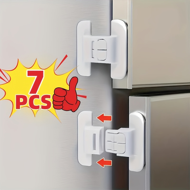 

7pcs Easy-install No-drill Refrigerator Door Locks - Automatic Safety Closure For Secure Sealing & Protection, Versatile Use On Drawers & Cabinets