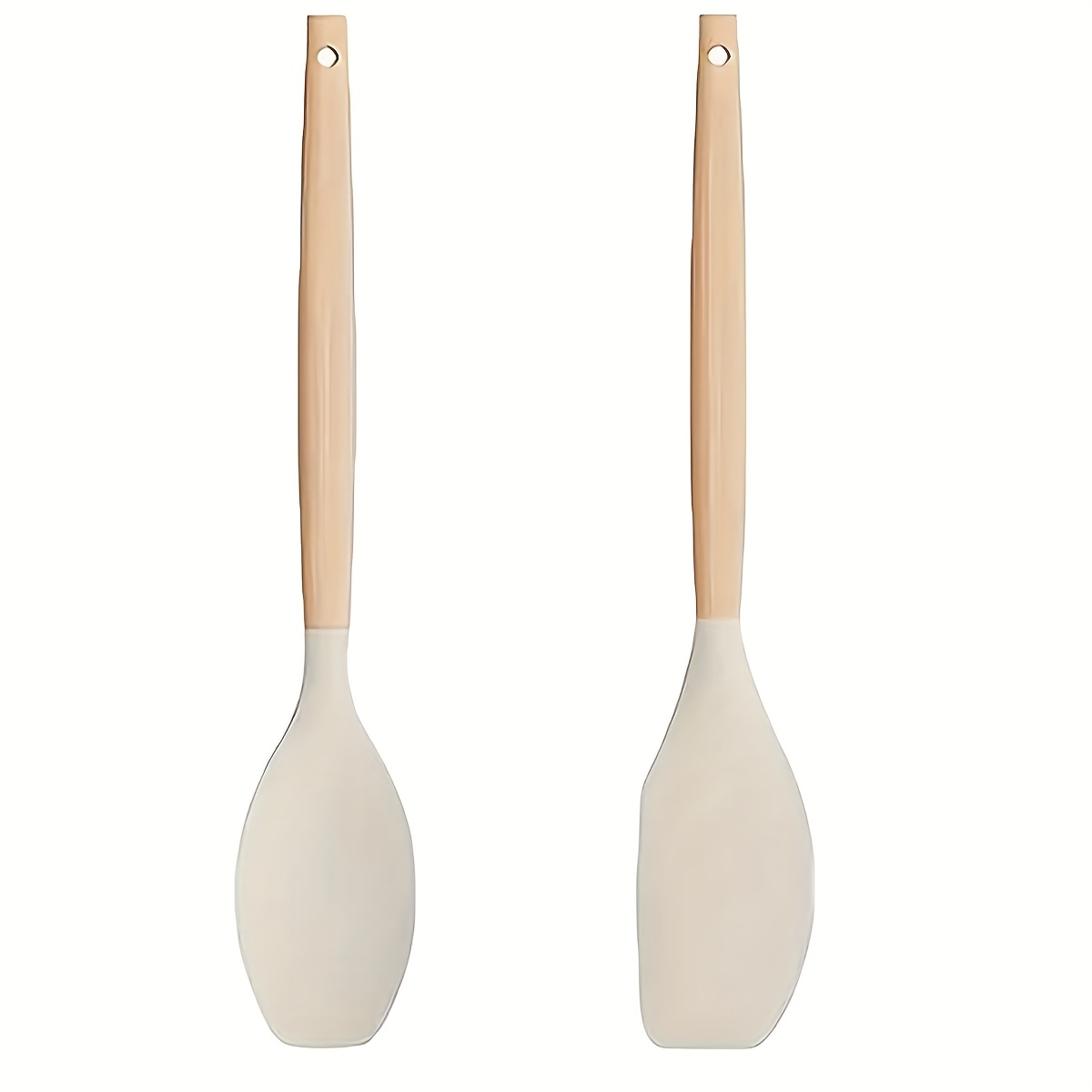 Image of 2pcs Silicone Mixing Spoon And Spatula Set With Wooden Handles, Heat Resistant, Ideal For Nonstick Cookware, Durable Material, For Camping/dining/cooking, Essential Kitchen Tools For