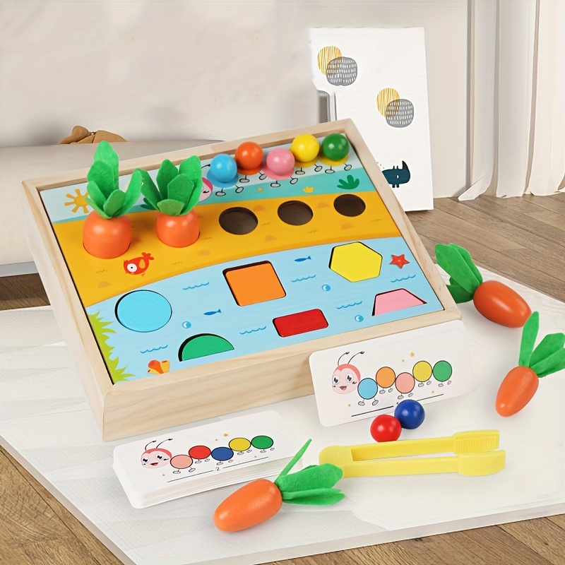 Juguetes Montessori de madera para regalos de bebé de 1, 2, 3 años, caja de  kit de juego incluye juegos de cosecha de zanahorias, caja de monedas