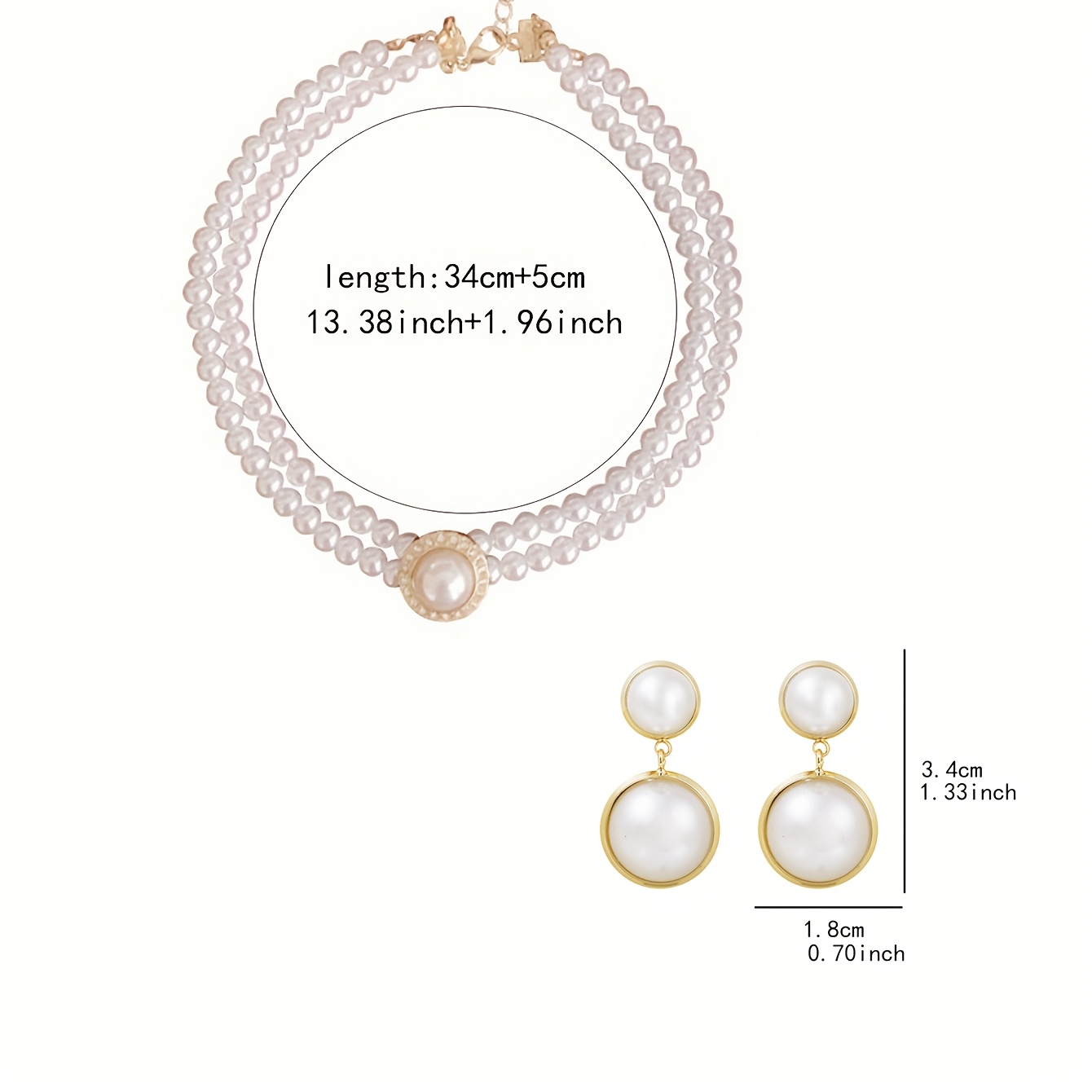 2pcs Set of Simple White Bead-sized Geometric Earrings & Necklace