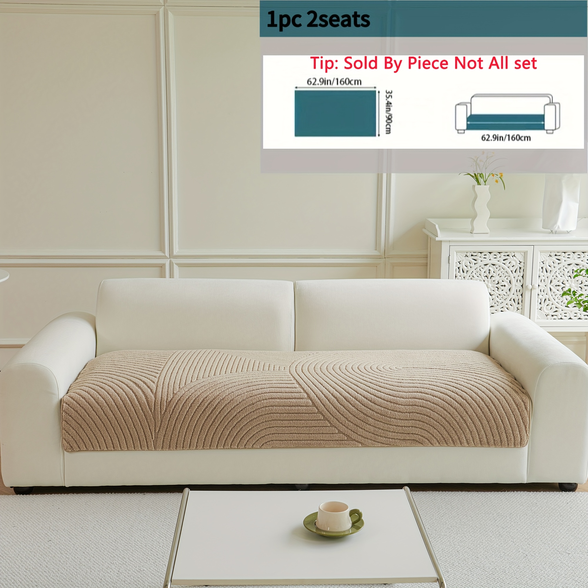 TEMU 1pc European And American Popular Thick Plush Sofa Cover - Soft Machine Washable Pet-friendly Circular Arc , Suitable For 1-4 Seat Combination