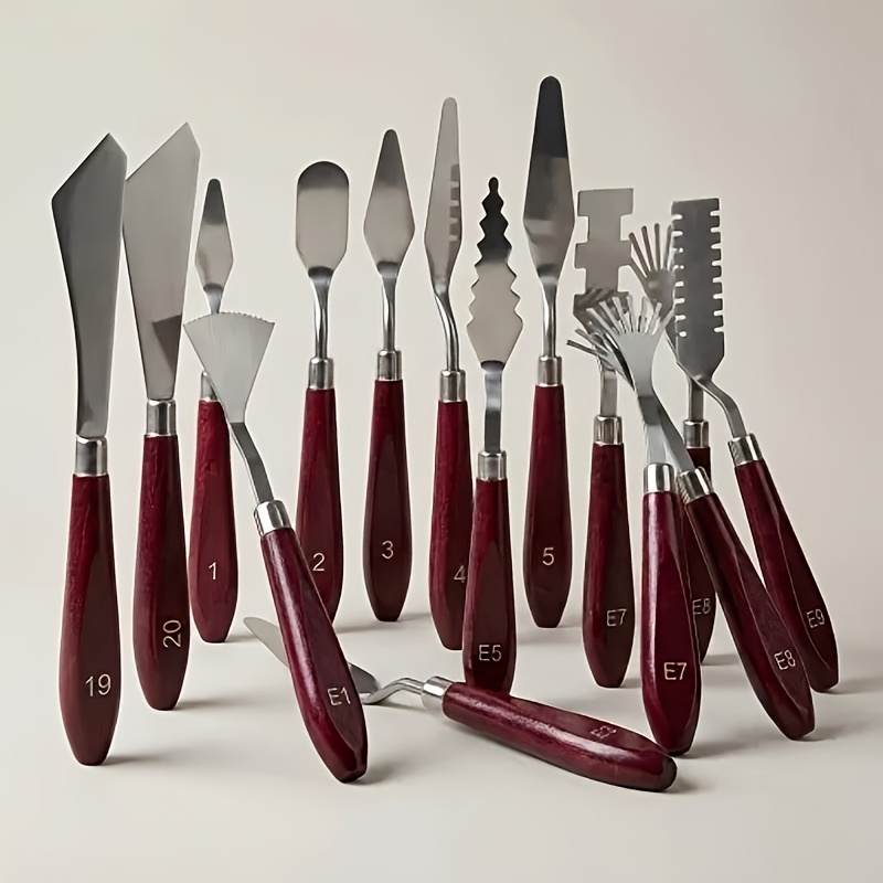 16pcs professional color mixing knife set with wooden handle and stainless steel blade ideal for oil painting acrylic and watercolor painting a must have tool for art lovers art supplies professional art tools wooden handle