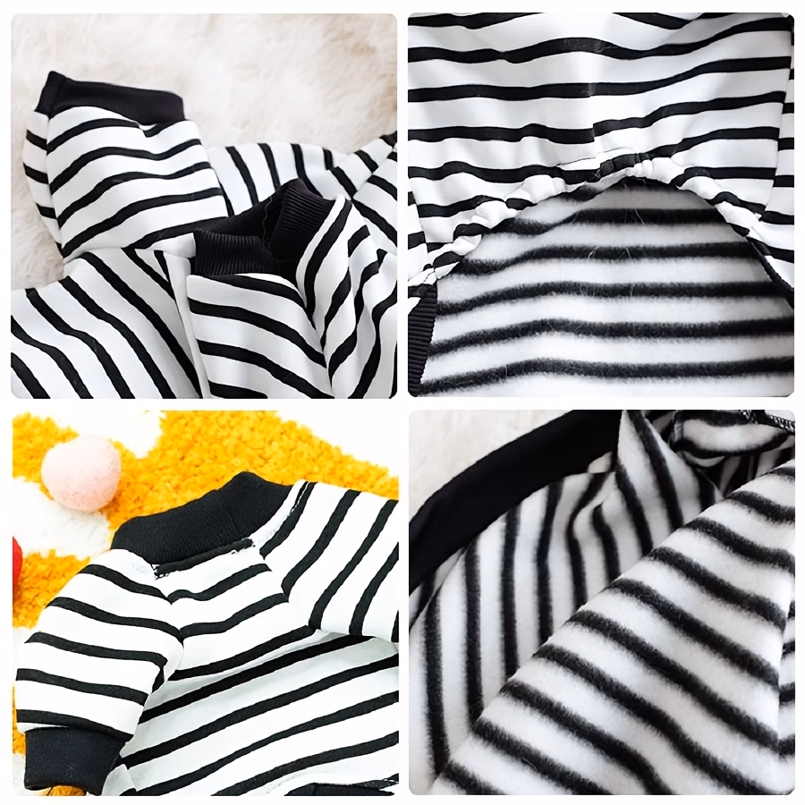 large dog fleece round neck black and white striped casual sweatshirt Product details 0